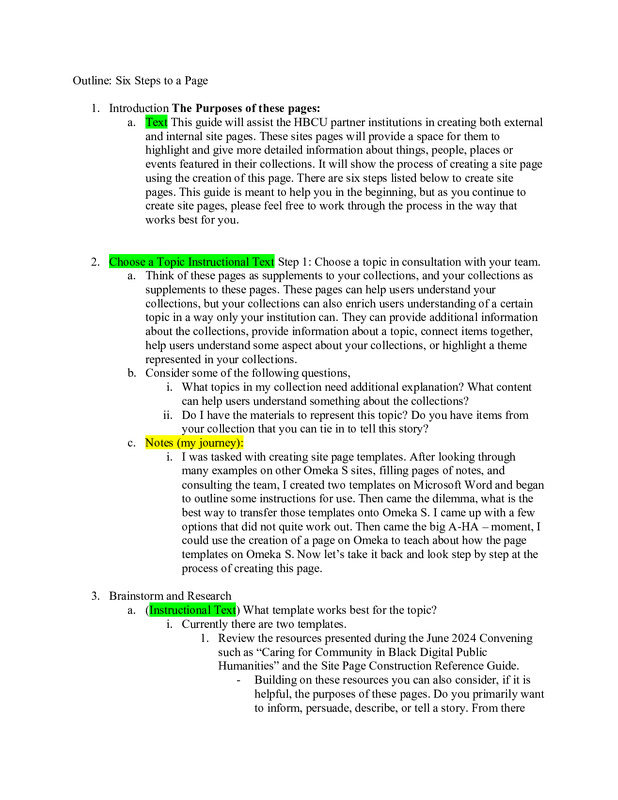 Example Outline- Six Steps to a Page